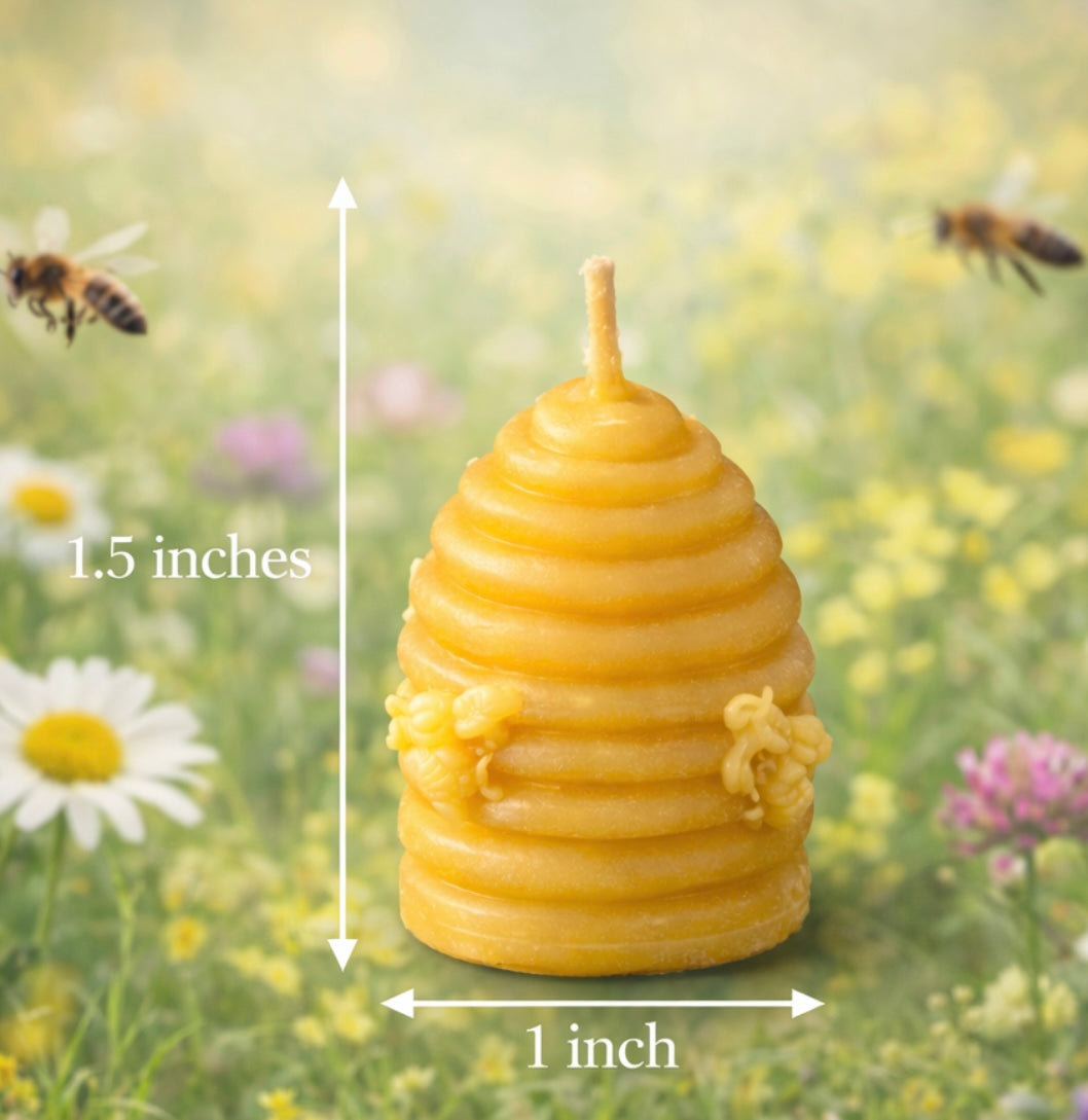 ‘Little Beehive’ Pure Beeswax Candle with base
