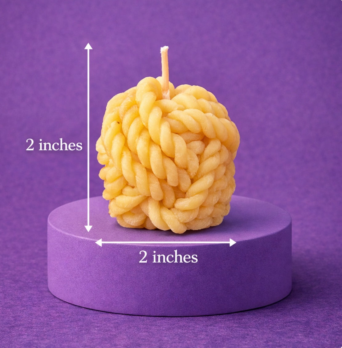 ‘Knitting Ball’ Pure Beeswax Candle with base