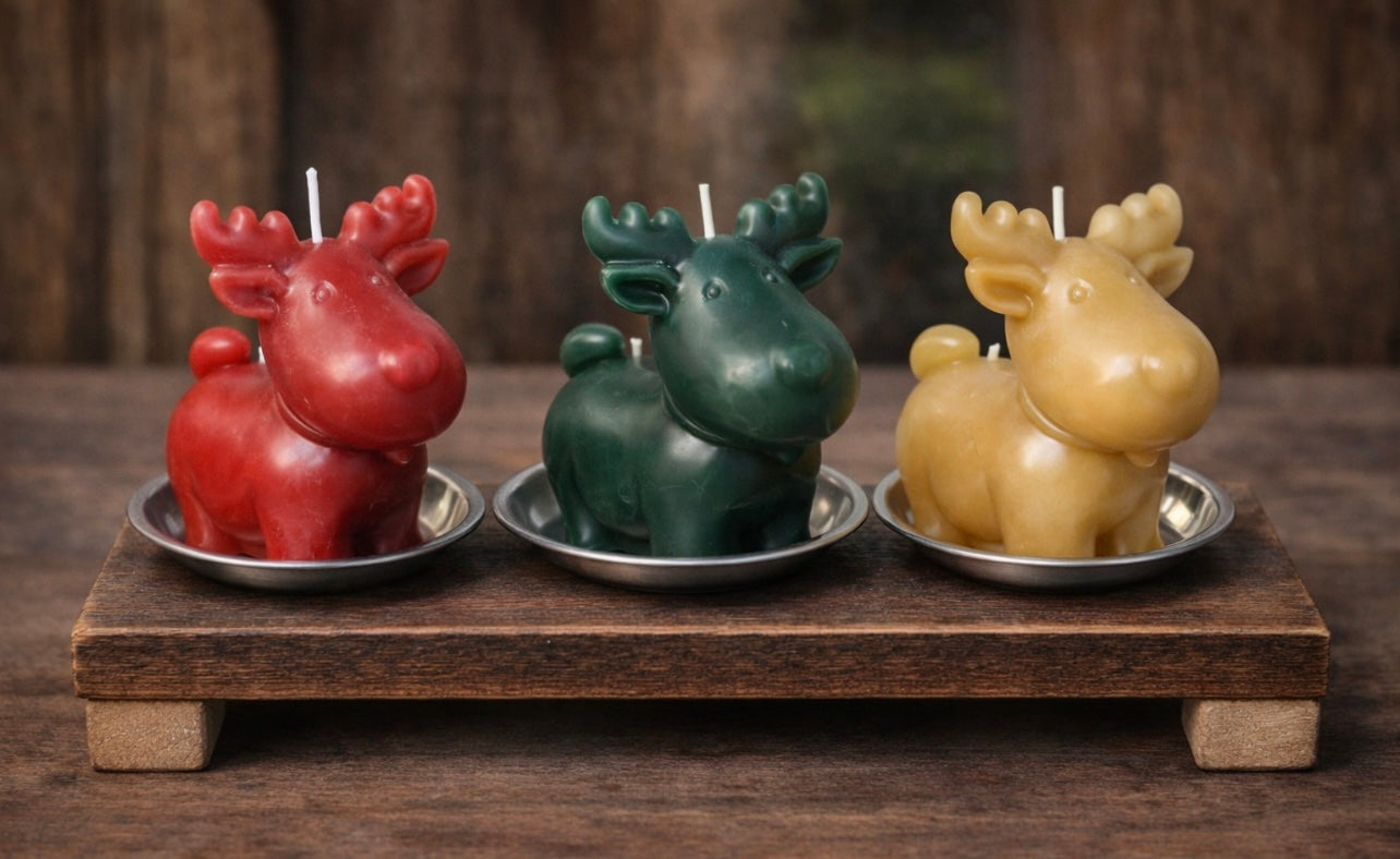 ‘Canadian Moose’ Pure Beeswax Candle with base