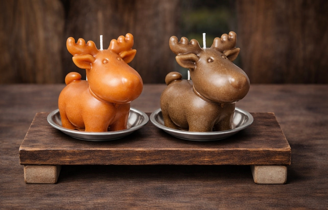 ‘Canadian Moose’ Pure Beeswax Candle with base