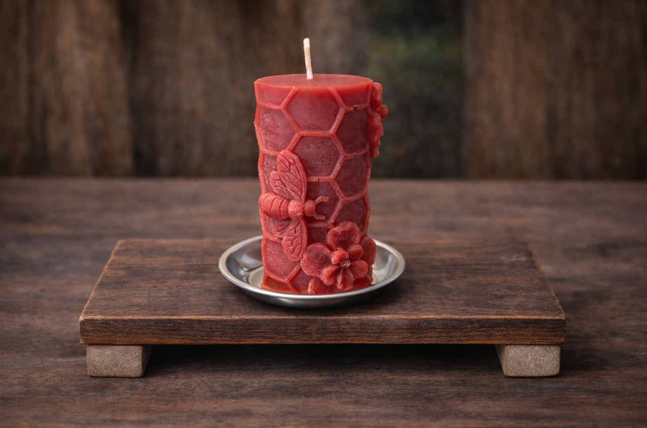 ‘Bee and Flower’ Pure Beeswax Candle