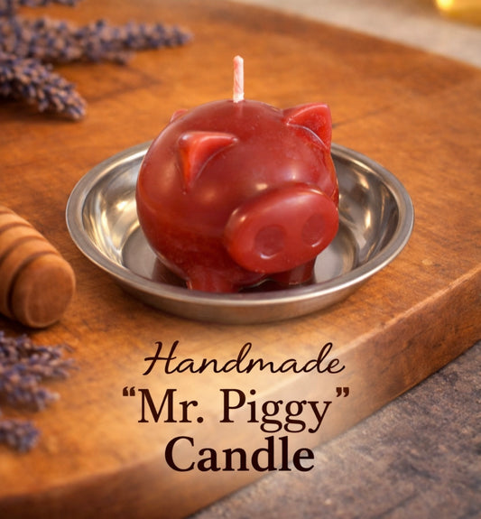 ‘Mr. Piggy’ Pure Beeswax Candle with base