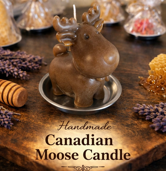 ‘Canadian Moose’ Pure Beeswax Candle with base