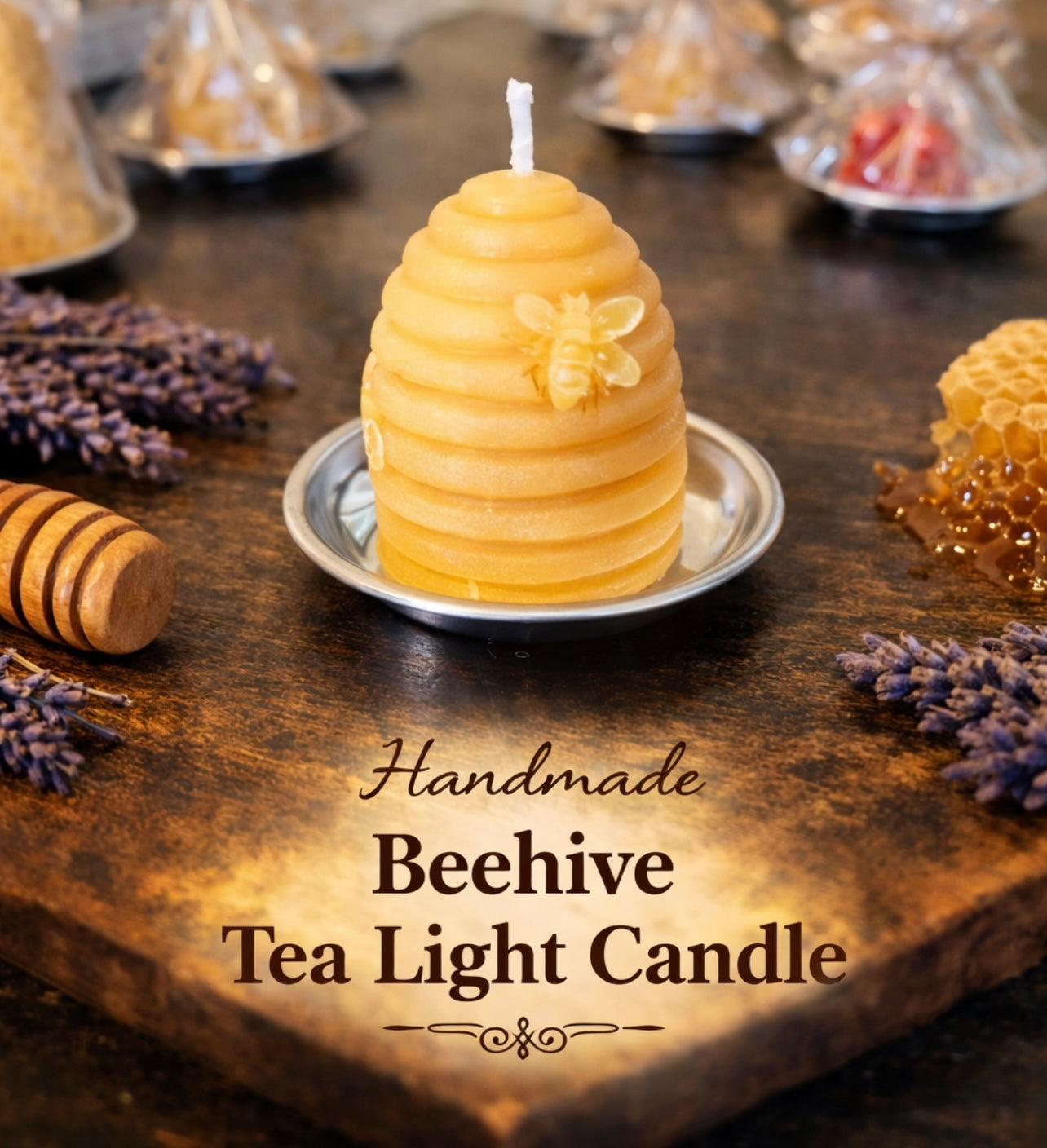 ‘Little Beehive’ Pure Beeswax Candle with base