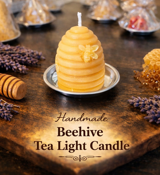 ‘Little Beehive’ Pure Beeswax Candle with base