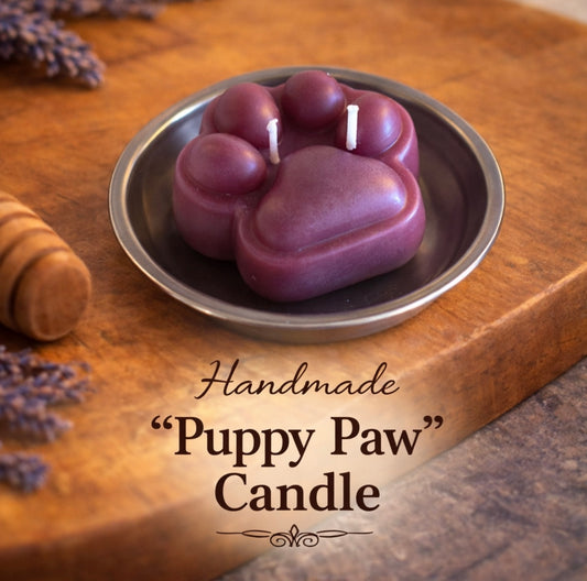 ‘Dog Paw’ Pure Beeswax Candle with base