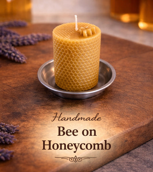 ‘Beeswax and Bee’ Pure Beeswax Candle with base