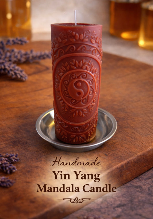 ‘Large Yin Yang Mandala’ Pure Beeswax Candle with base
