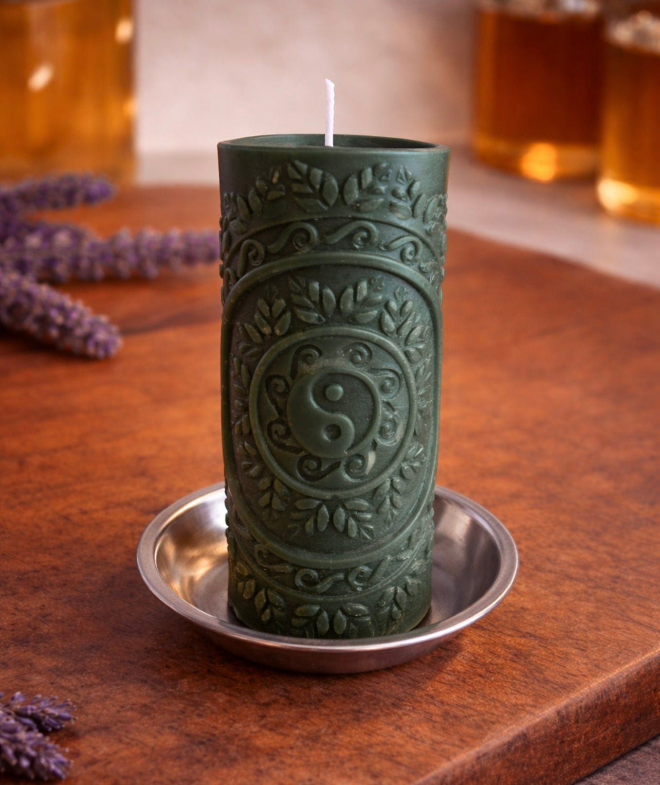 ‘Large Yin Yang Mandala’ Pure Beeswax Candle with base