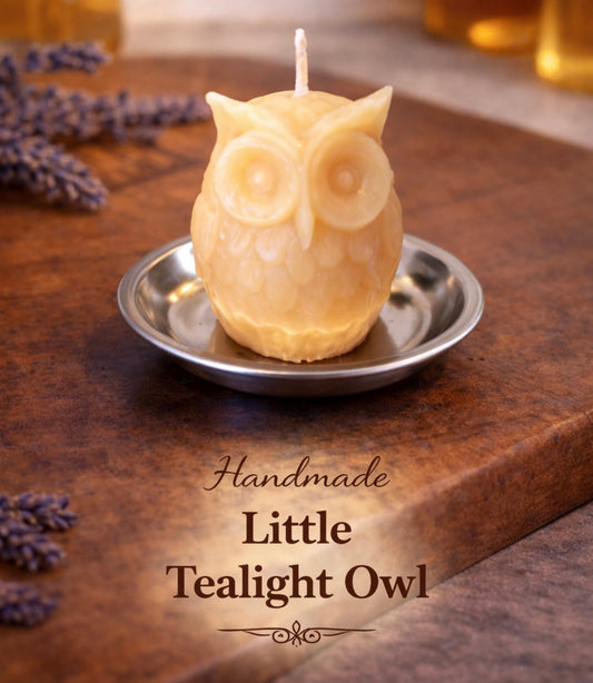 ‘Little Owl’ Pure Beeswax Candle with base